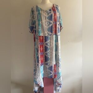 Lucky & Blessed High Low Dress in Blue and Red